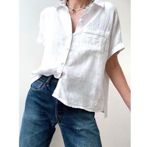 $169 Joie Womens Linen embroidered button down Shirt Short Sleeve Size XL